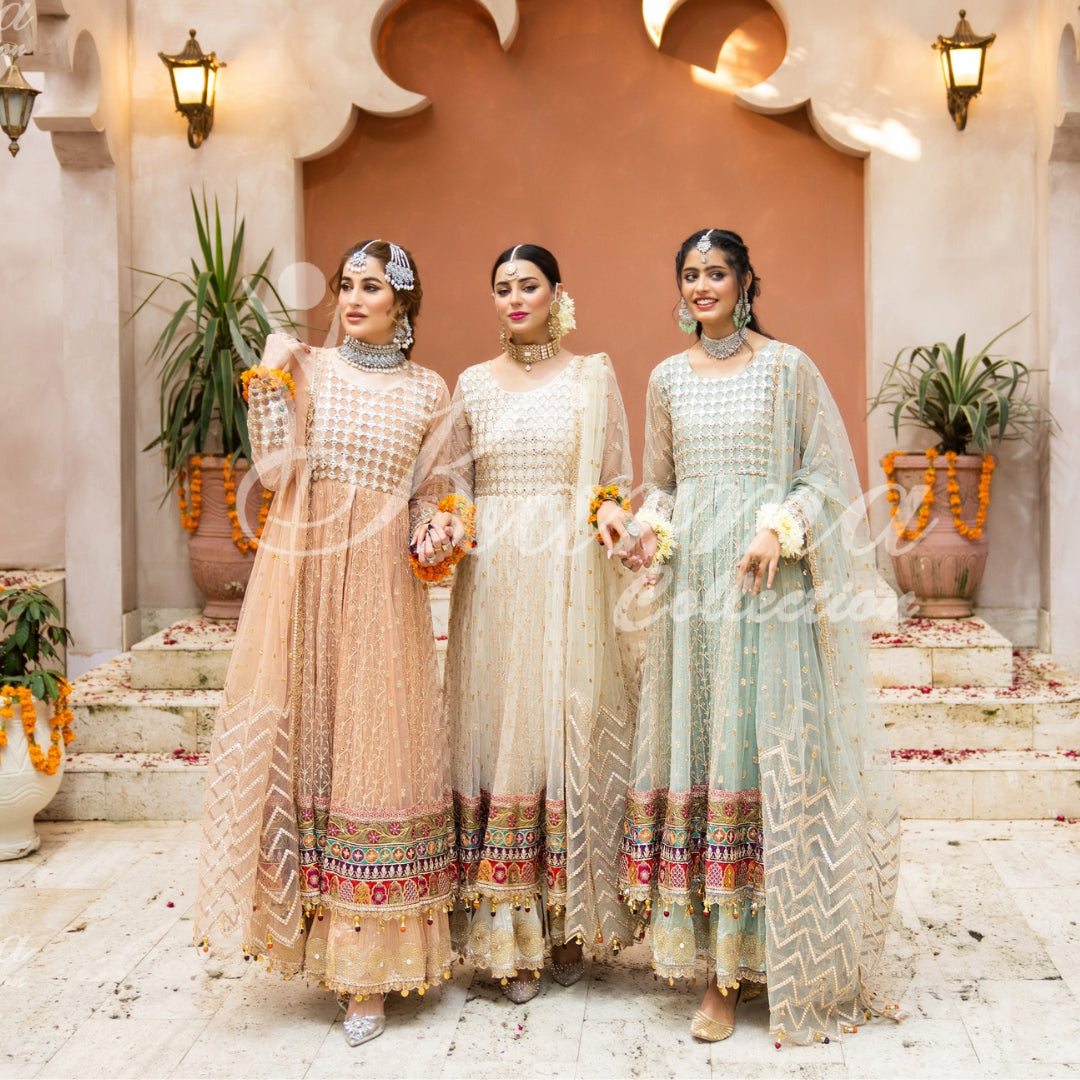 Pakistani long Bridal Walima Dress Custom made maxi Gown light shade new |  eBay