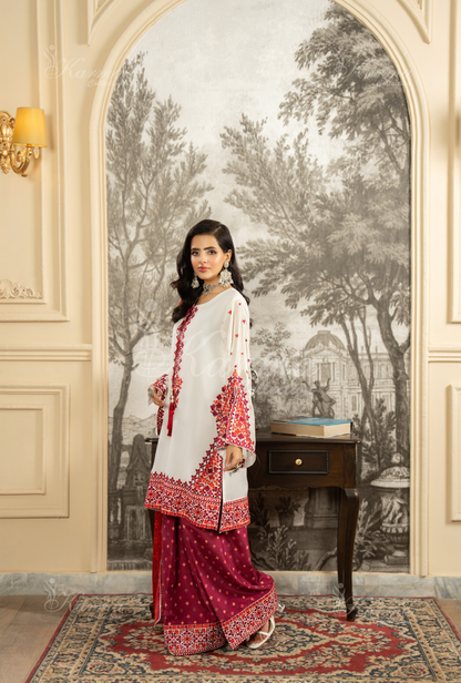 Crimson Red luxury dress Pakistan – front view