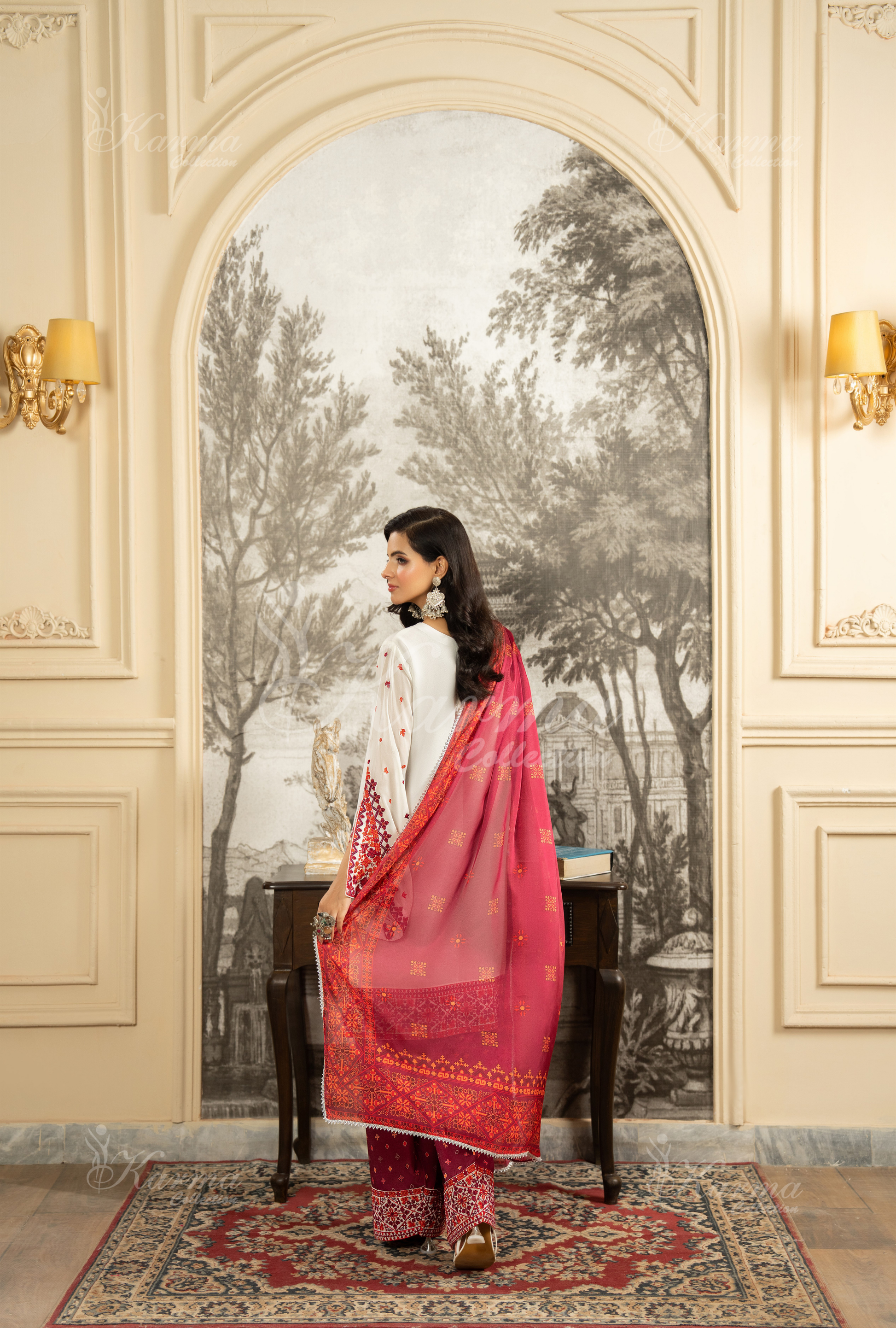 Crimson Red luxury dress Pakistan – front view