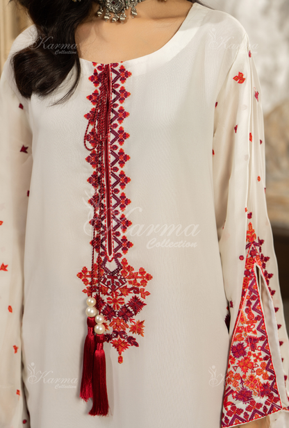 Crimson Red Luxury Dress Pakistan - Georgetta Shirt & Silk Dupatta