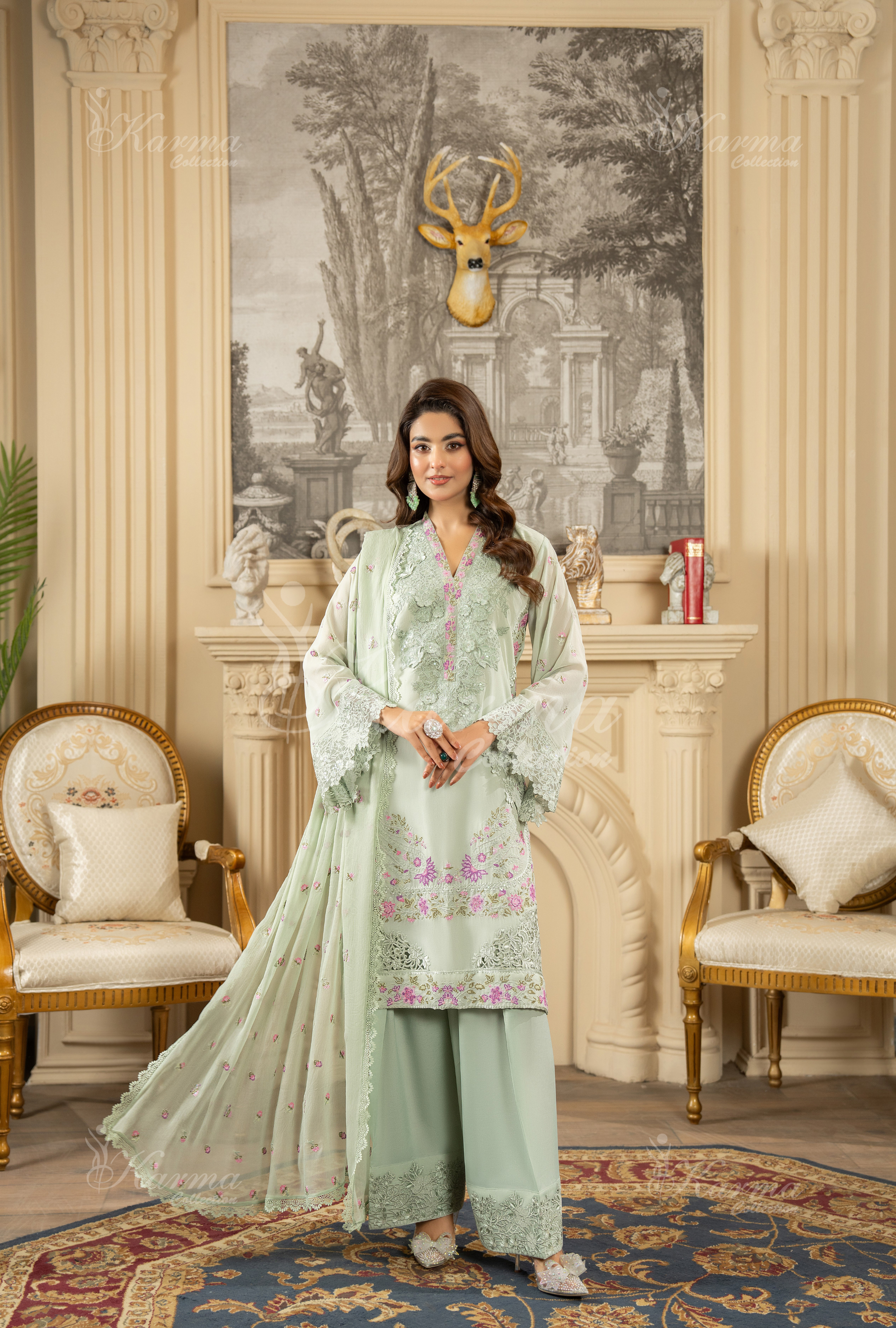 pastel green pakistani dress Pastel Green Large Flared Anarkali